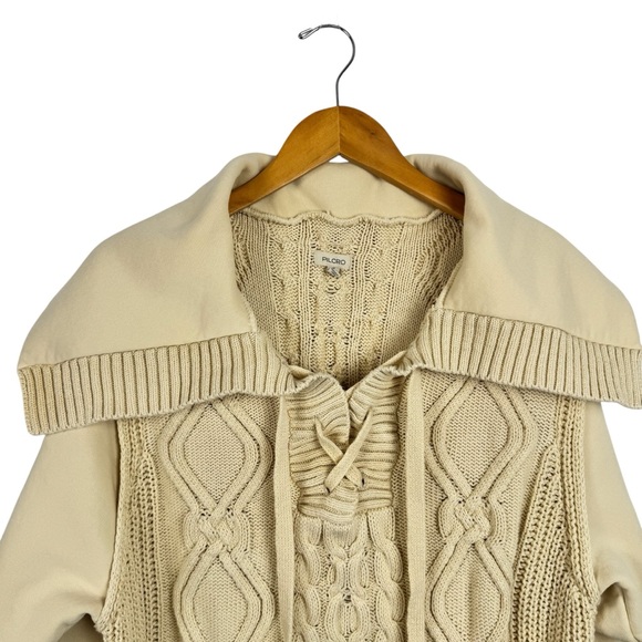 ANTHROPOLOGIE Pilcro Cable Laced Twofer Sweater Creme Size Large Neutral Lace up - Picture 3 of 14